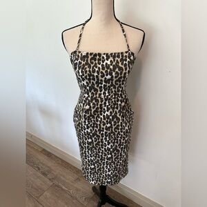 Urban Outfitters Animal  Print Cheetah Brown and Black Neck Tie Dress mini SZ 4